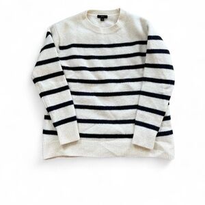 J. Crew Cream and Black Striped Crewneck Sweater
